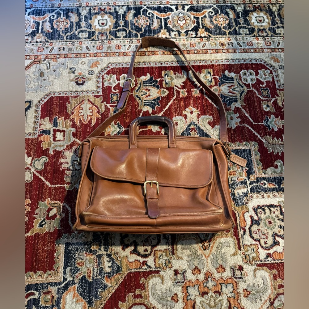 Vintage Coach Harrison Brown Leather Briefcase Messenger  Carmel Cowhide 5283